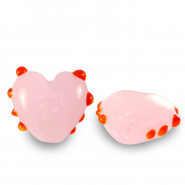 Hand-painted Glass beads heart dots Pink-Red