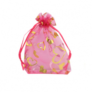 Jewellery Organza Bag 7x9cm heart Pink-gold