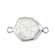 Freshwater pearls connector hexagon Silver-Natural White
