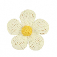Raffia pendants flower 55mm White-Yellow