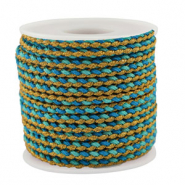 Trendy cord braided 3mm Turquoise-Blue-Gold