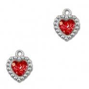 Stainless steel charms zirconia heart Silver-Red