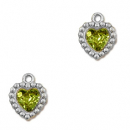 Stainless steel charms zirconia heart Silver-Lime Green