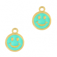 DQ European metal charms smiley Gold-Turquoise (nickel free)