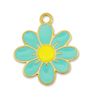 DQ European metal charms flower Gold-Veraman Blue-Yellow (nickel free)