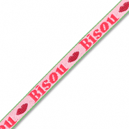 BY31® Ribbon text "Bisou" Pink-Red-Dark Green