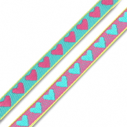BY31® Ribbon text hearts Turquoise Green-Fuchsia-Yellow