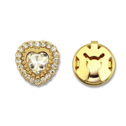 Eco-brass® metal button covers zirconia heart Gold-Crystal