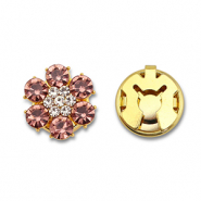 Eco-brass® metal button covers zirconia flower Gold-Vintage Pink-Crystal