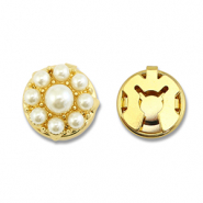 Eco-brass® metal button covers pearls Gold-White