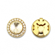Eco-brass® metal button covers zirconia round Gold-Crystal