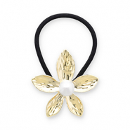 Hair accessories hair tie with metal flower with imitation pearl Gold-Black-White