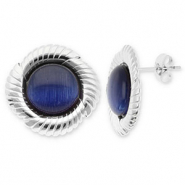 Stainless steel earrings / earpins round twisted Silver-Dark Blue