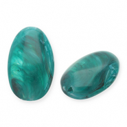 Acrylic beads oblong oval Teal Green-White