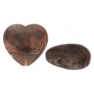 Acrylic beads heart Brown-White