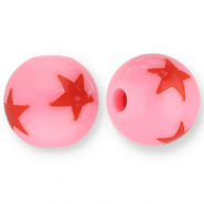 12 mm acrylic beads with stars Pink-Red