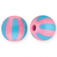 12 mm acrylic beads with stripes Pink-Light Blue