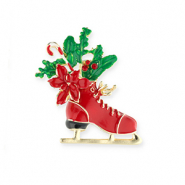 Brooches skate with Christmas greenery Gold-Red-Green