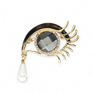 Statement brooches with loop eye with tear Gold-Black-White-Transparent