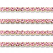 Stainless steel rhinestone chain 3mm Gold-Pink