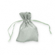 Jewellery satin bag with rhinestones Vintage Olive Green-Silver