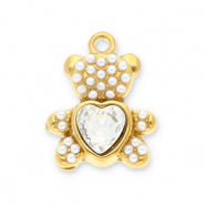 Stainless steel charms bear with facet Gold-Transparent-White