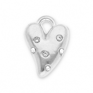 Stainless steel charms heart with strass Silver-Transparent