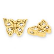 Stainless steel beads butterfly with strass Gold-Transparent