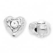 Stainless steel beads heart with strass Silver-Transparent