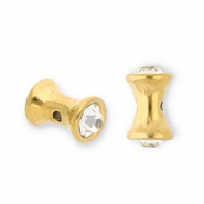 Stainless steel beads diabolo with strass Gold-Transparent