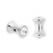 Stainless steel beads diabolo with strass Silver-Transparent