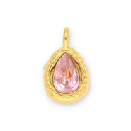 Stainless steel charms drop with facet Gold-Light Pink