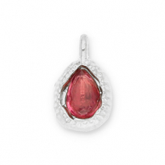 Stainless steel charms drop with facet Silver-Dark Pink