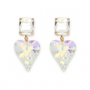 Crystal glass earrings / earpins rectangle-heart Transparent-Transparent AB Coating