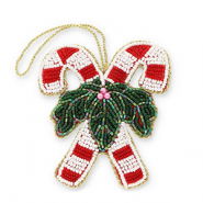 Trendy pendants candy canes with Christmas greenery Red-White-Green-Gold
