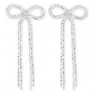 Brass TQ metal earrings / earpins with strass bow Silver-Crystal
