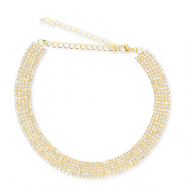 Brass TQ metal choker with strass Gold-Crystal