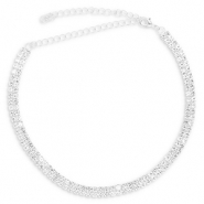 Brass TQ metal choker with strass Silver-Crystal
