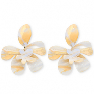 Trendy resin earrings / earpins flower Ivory White-Light Carolina Blue-Light Orange