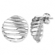 Stainless steel findings earrings / earpin round with lines with loop Silver