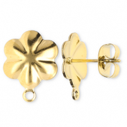 Stainless steel findings earrings / earpin flower with loop Gold