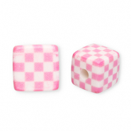 Acrylic beads square with cubes Pink-White