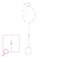 Stainless steel hand chain moon and star Silver-Crystal