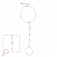 Stainless steel hand chain hearts Silver-Crystal