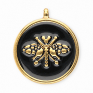 Stainless steel charms round with bee Gold-Black