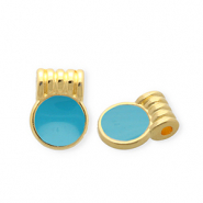 DQ® European metal charms round Goud-Petrol Blue (Nikkelvrij)