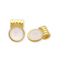 DQ® European metal charms round Goud-Pearl White (Nikkelvrij)