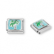 Stainless steel charms for italian bracelet palmtree Silver-Light Blue-Green