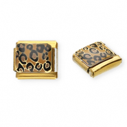 Stainless steel charms for italian bracelet leopard print Gold-Light Brown-Black