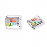 Stainless steel charms for italian bracelet "Be happy" Silver-Multicolour